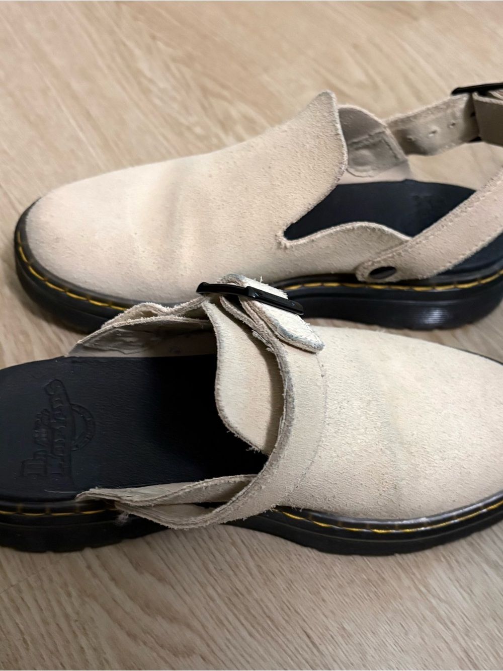 Dr. Martens Beige Suede Clog Mules